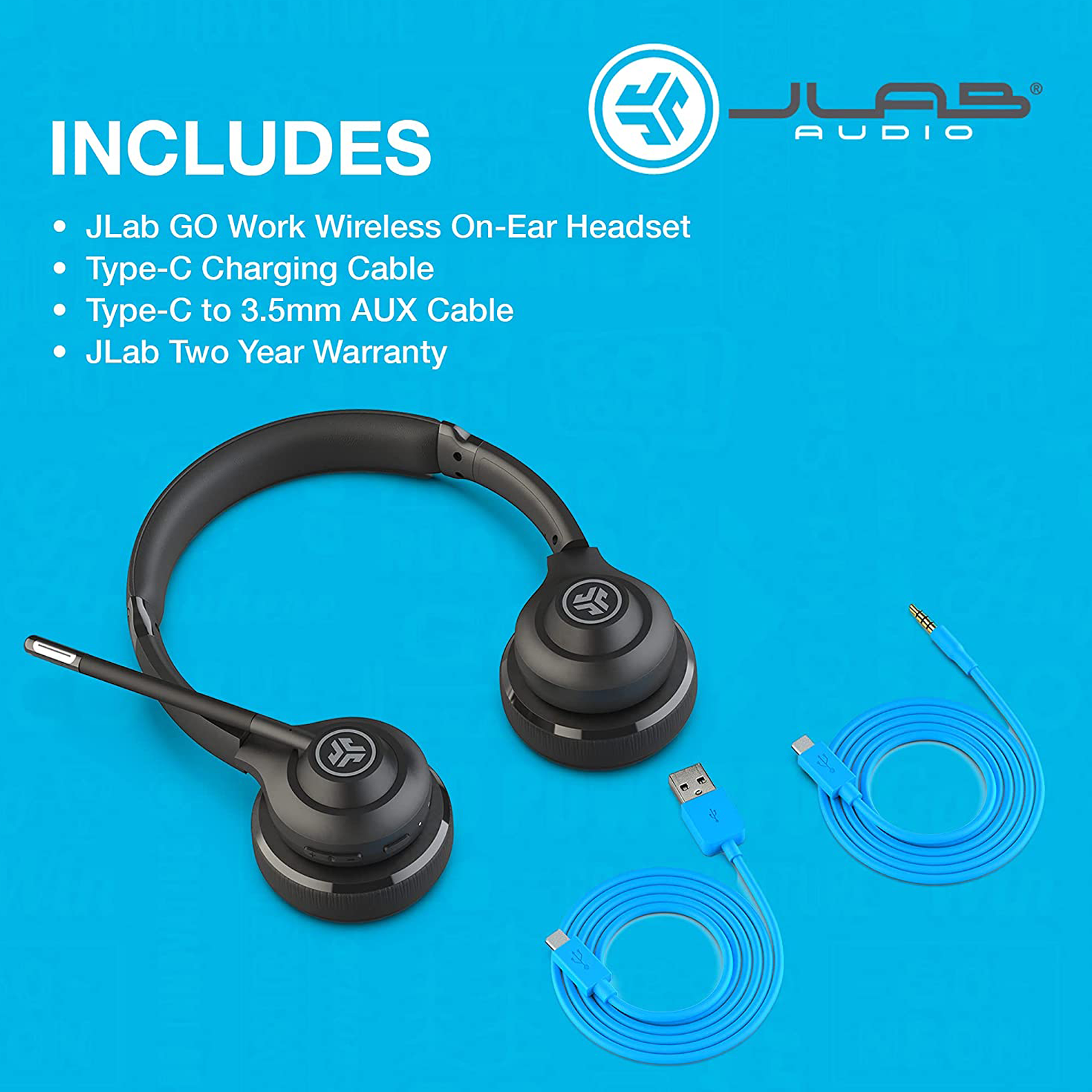 JLAB Go Work IEUHBGOWORKRBLK4 Bluetooth Headset with Mic 40mm Dynamic Driver On Ear Black